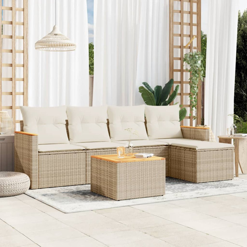 Vidaxl Garden Sofa Set, White Cushion/Beige Frame