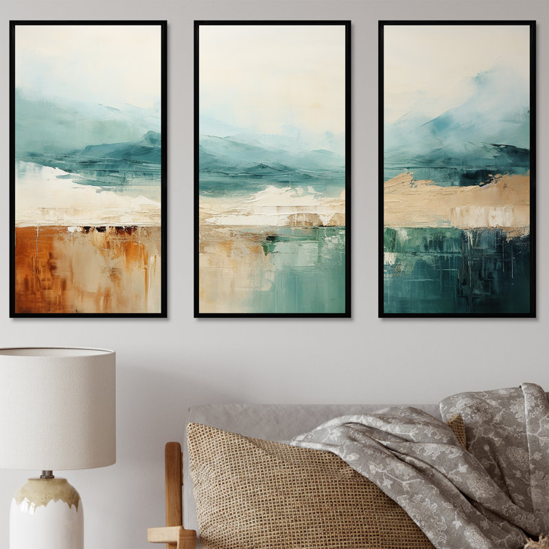 Minimalisme harmonique horizon paysage - ensemble d'art mural minimalisme, Cadre flottant noir, H 32 po x l 48 po x P 1 po