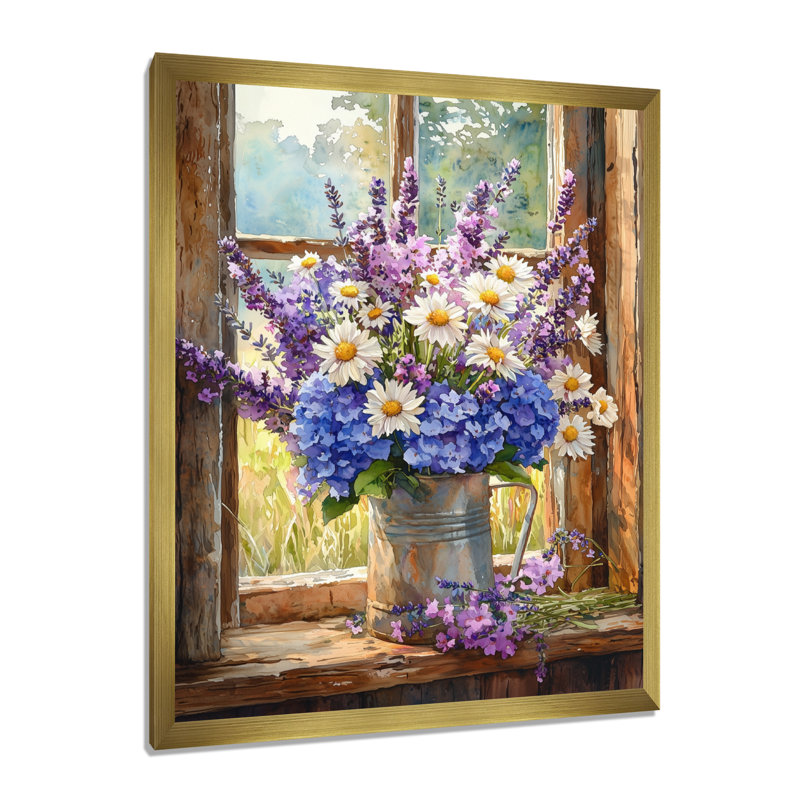 Jaeonna - impression sur toile florale, H 32 po x l 16 po, Picture Framed, Doré