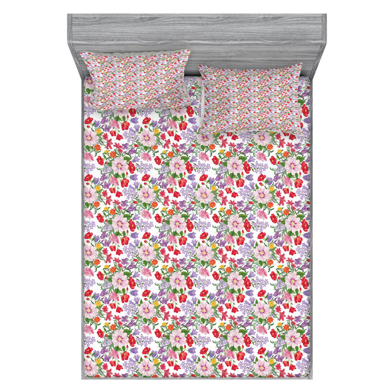 Garden Microfiber Floral Sheet Set, Full Sheet Set with Fitted Sheet, Red/Purple Floral