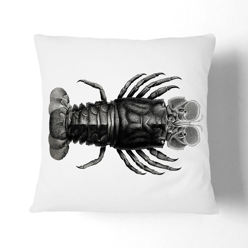 Lobster Illustrations by E.F. Jomard Cushion with Filling, 40cm H x 40cm W x 15cm D, Black