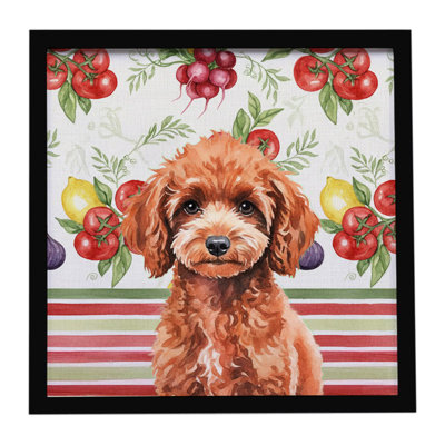 Miniature Red Poodle Vegetables Framed Metal Print