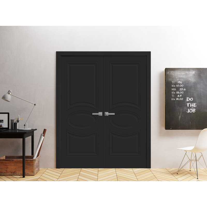 Intérieur de la porte française double Mela 7001 en bois peint noir, 42 po x 96 po