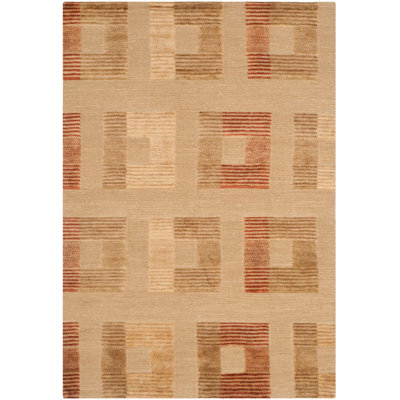 Tapis beige en laine noué à la main Mile Ranch Santa Fe