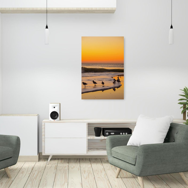 Golden Hour Shorebirds Peaceful Serene Tranquil Bird Coastal Wall Art Print 1 Piece Wrapped Canvas Wall Art
