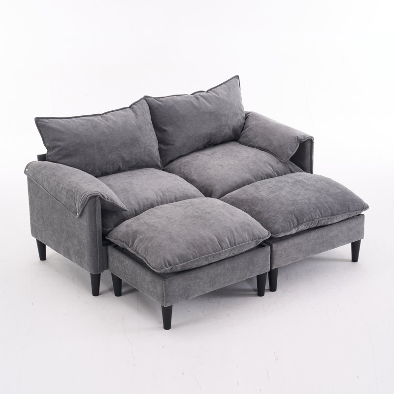 Canapé en chenille 2 places avec deux repose-pieds, Gris