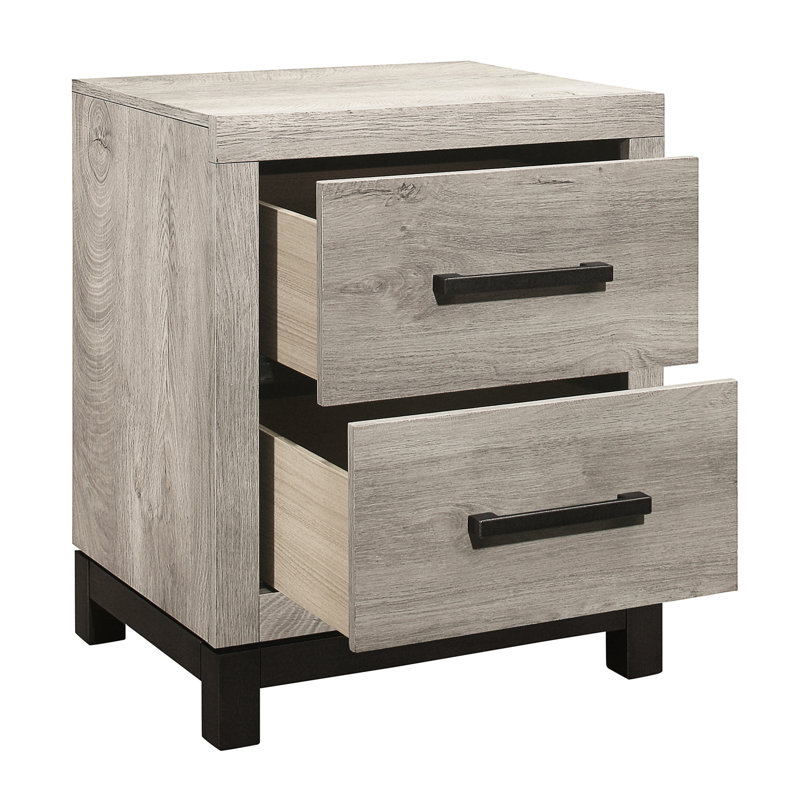 Table de chevet grise avec 2 tiroirs - Ton stratifié et métal