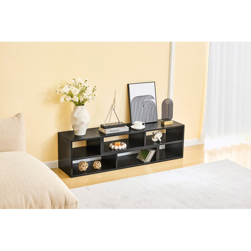 Meuble télé, console multimédia à rangement libre, meuble télé ajustable pour le salon et la chambre à coucher, Noir