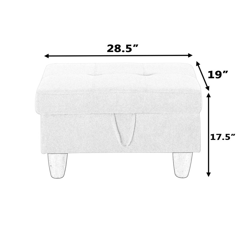  Repose-pieds capitonné rectangulaire avec rangement de 28,5 po Orella Marlinda, Flanelle grise