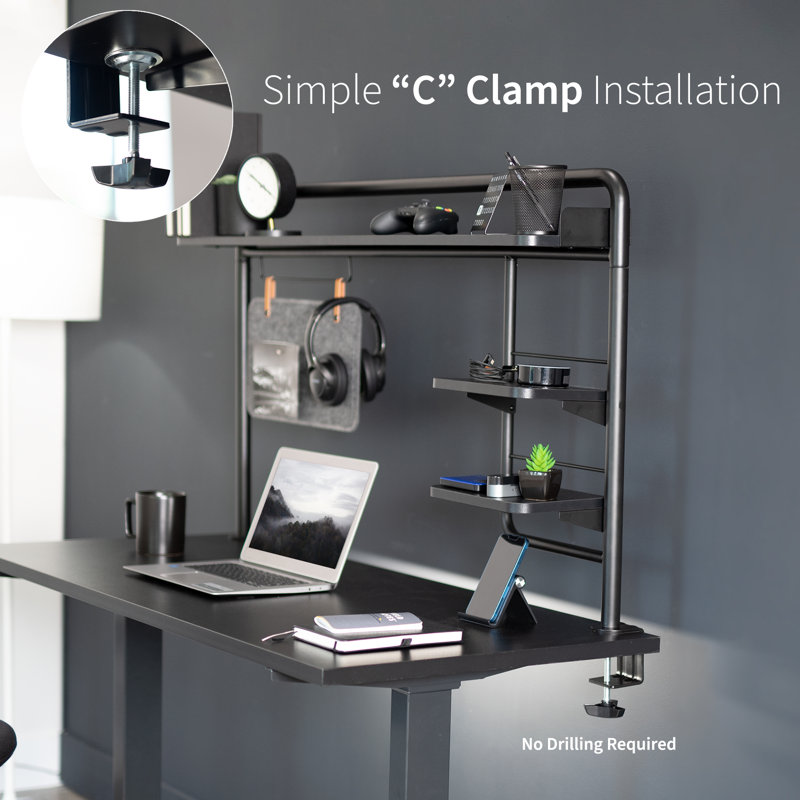 Black Clamp-On Desktop Shelving System with Magnetic Memo Board