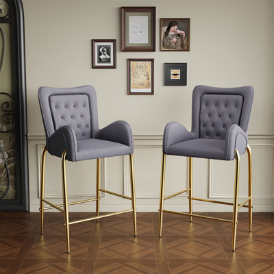 Ensemble de 2 tabourets de bar à hauteur de comptoir 28,75 pouces, tabourets en velours avec pieds dorés et repose-pieds