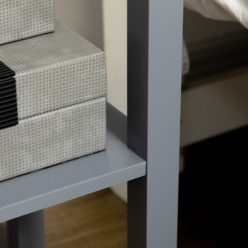 2 tables d'appoint avec tiroir en gris, extrémité étroite pour le salon et la chambre à coucher. Peut accueillir des magazines, des livres, des plantes et des photos. Style élégant, fabrication, fonction de surmatelas. Tablette inférieure surélevée