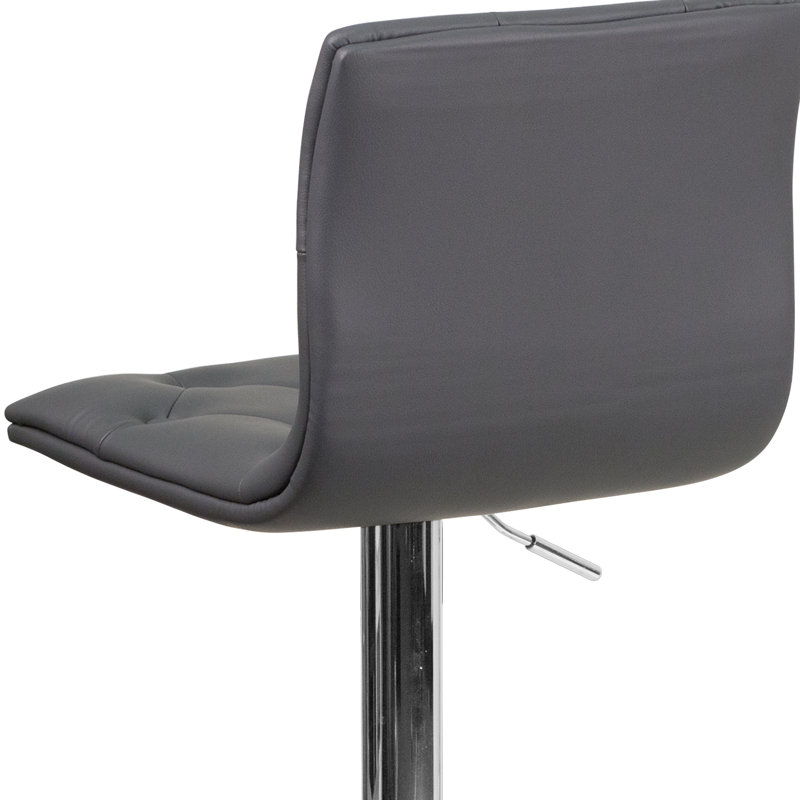 Niven Contemporary Button Tufted Adjustable Height Barstool with Chrome Base, Grey