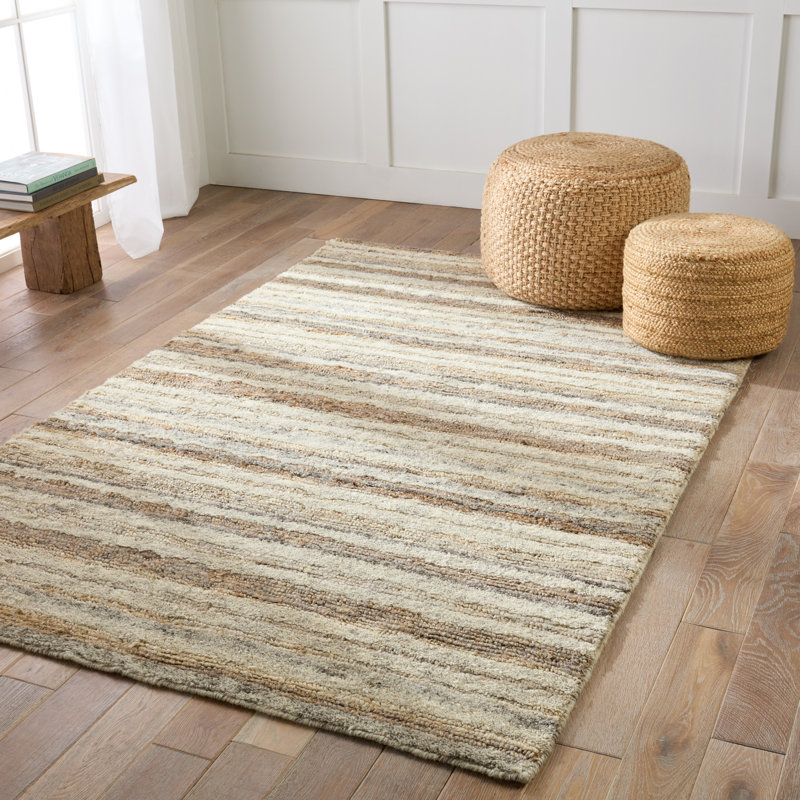 Hatha Striped Area Rug in Cream, Rectangle 9' x 12'