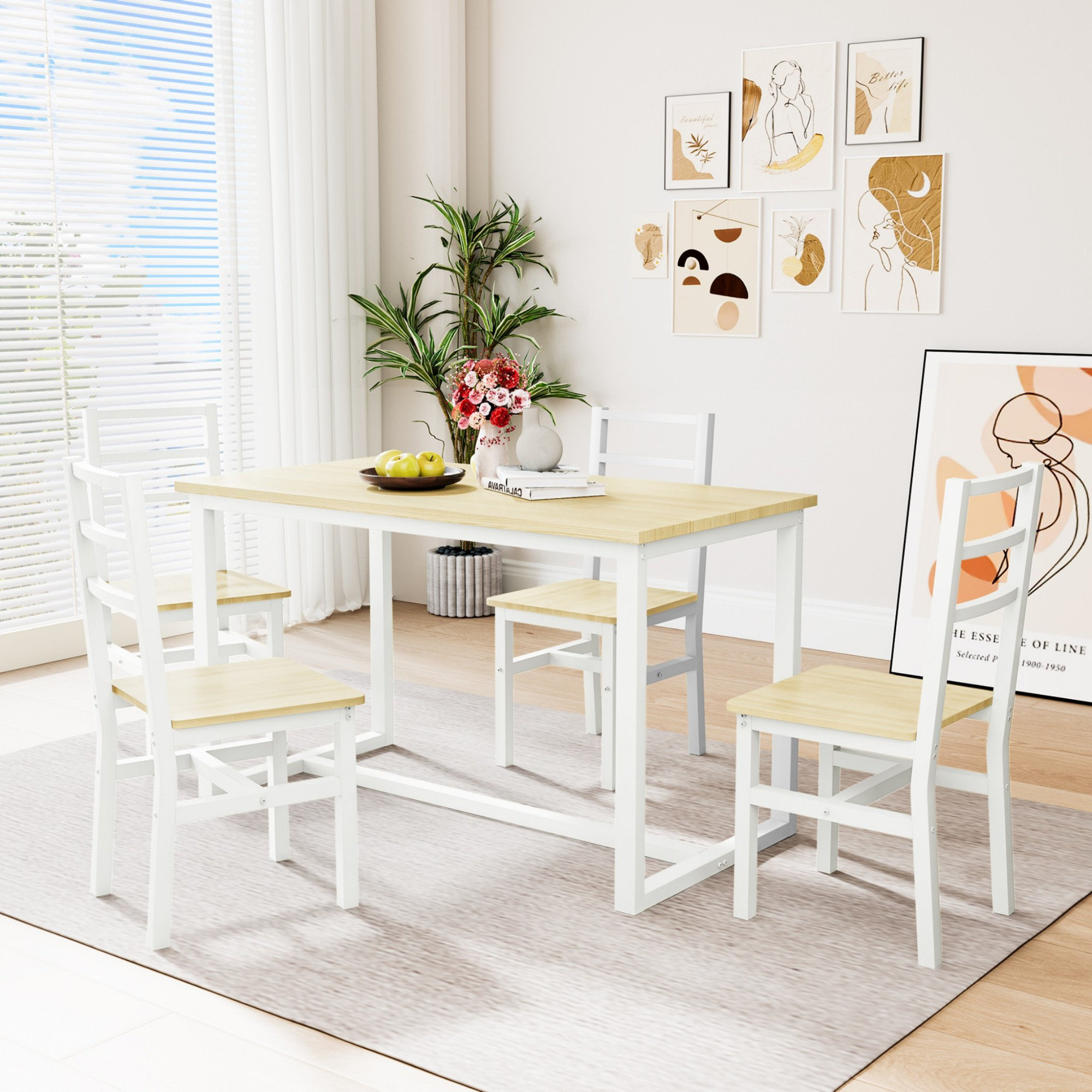 Ebern Designs Dining Table Set For 4, 5-Piece Kitchen Table Chairs Set ...