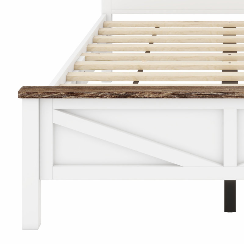 Ensemble de chambre à coucher de ferme 3 pièces avec tête de lit, station de charge, table de chevet et commode, Blanc + brun