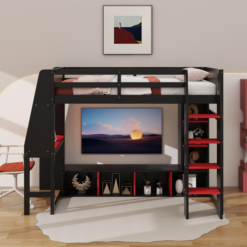 Lit mezzanine simple avec bureau, Noir