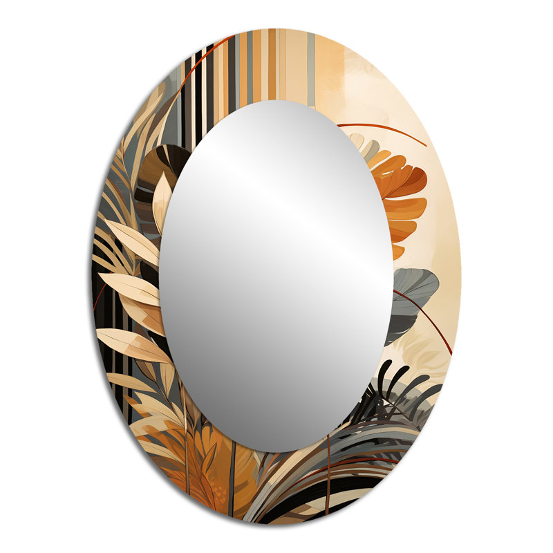 Funky Foliage In Terracotta Tones - Modern Oval Wall Mirror, 40" x 30"
