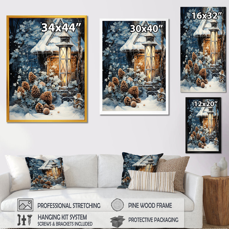 «Calm Retreat Cottage In Winter III», art mural paysage d'hiver, Cadre doré simple, H 32 po x l 16 po x P 1 po