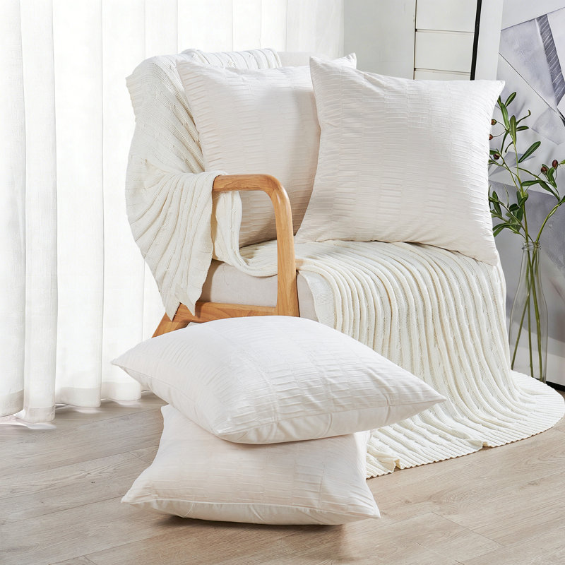 Velvet Pleated Throw Pillow Cover, Gardenia