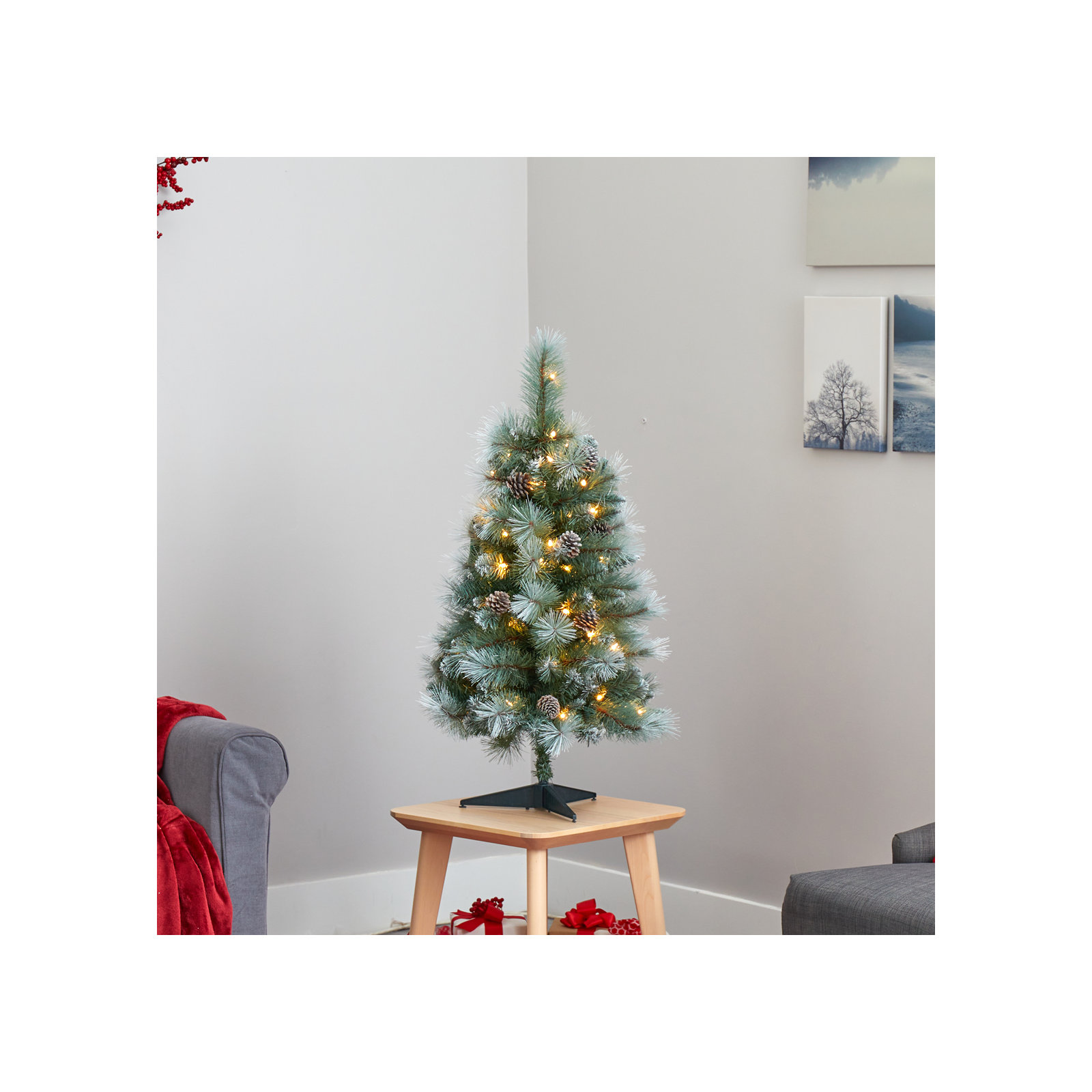 Lighted Artificial Christmas Tree, 3' H
