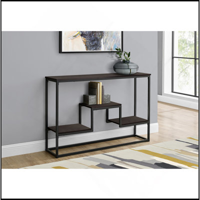 Table d'appoint, console, vestibule, étroit, canapé, salon, chambre à coucher, stratifié brun, métal noir, contemporain, moderne