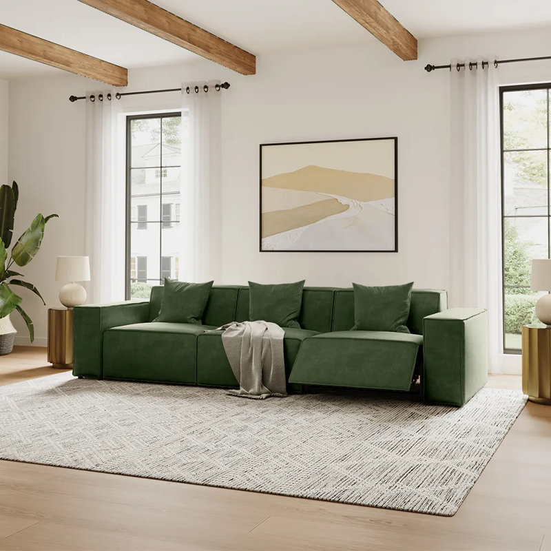 Power Sofa Reclining Couch Sofa, Dark Green, 30.22" H x 114.67" W x 37.8" D