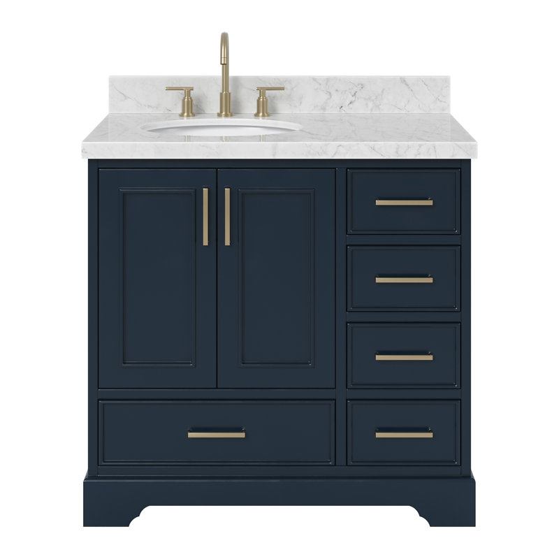 Meuble-lavabo simple avec plateau Abshire 37, Bleu minuit