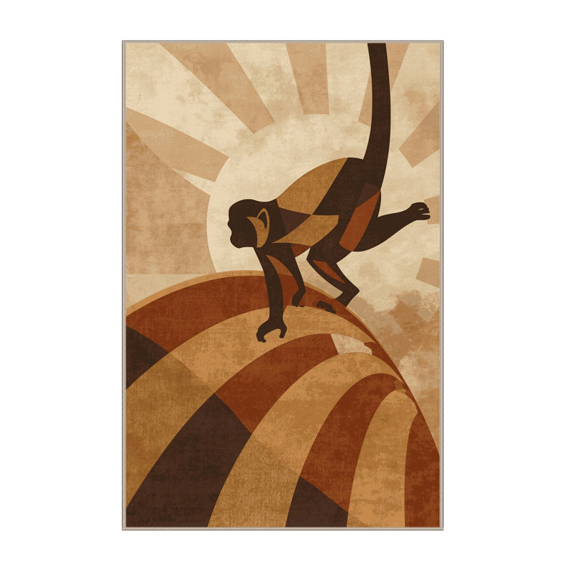 Machine Washable Ozain Capuchin Art Deco Arc Rug in Brown – Beige Binding, 7 x 10