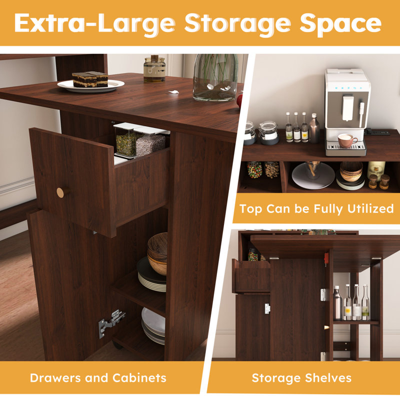 Folding Dining Table Dining Buffet With Wall-Mounted Sideboard & Storage For Small Apartments