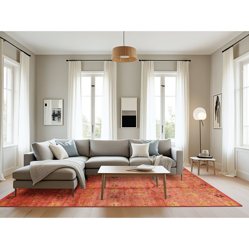 Tapis rouge à motif floral, Rectangle 8 pi x 10 pi