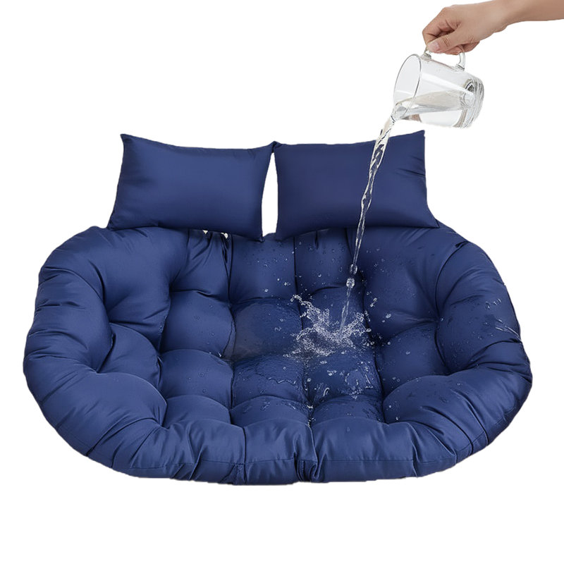 59" X 39" Double Hanging Egg Chair Cushion, 6.3 Inch Thick Waterproof Seat Pad With Pillows For Patio & Garden, Dark Blue