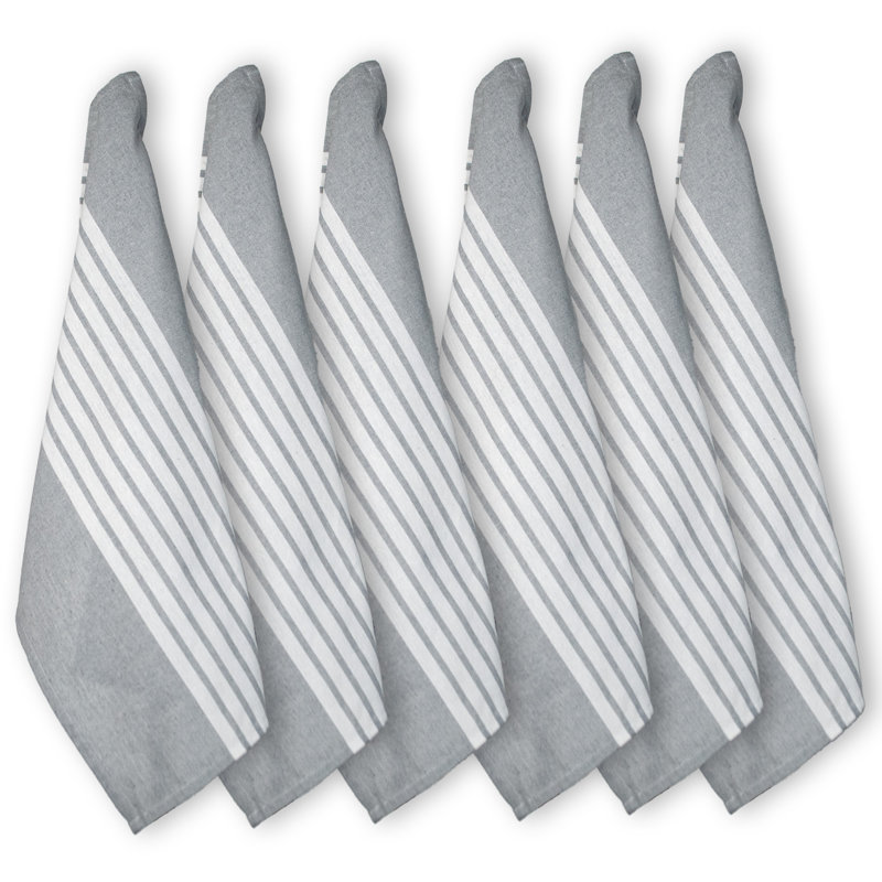 Torchon en coton rayé, Gris / blanc