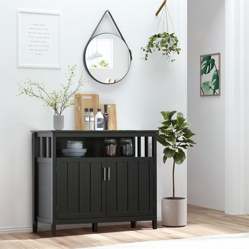 Buffet, armoire de cuisine, armoire à café avec 2 portes et tablettes réglables pour le vestibule, noir, Noir