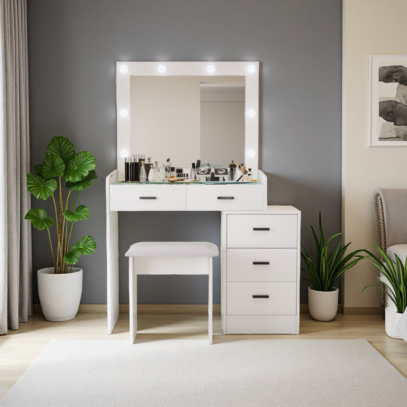 White Color Adjustable Dressing Table With 4 Drawers
