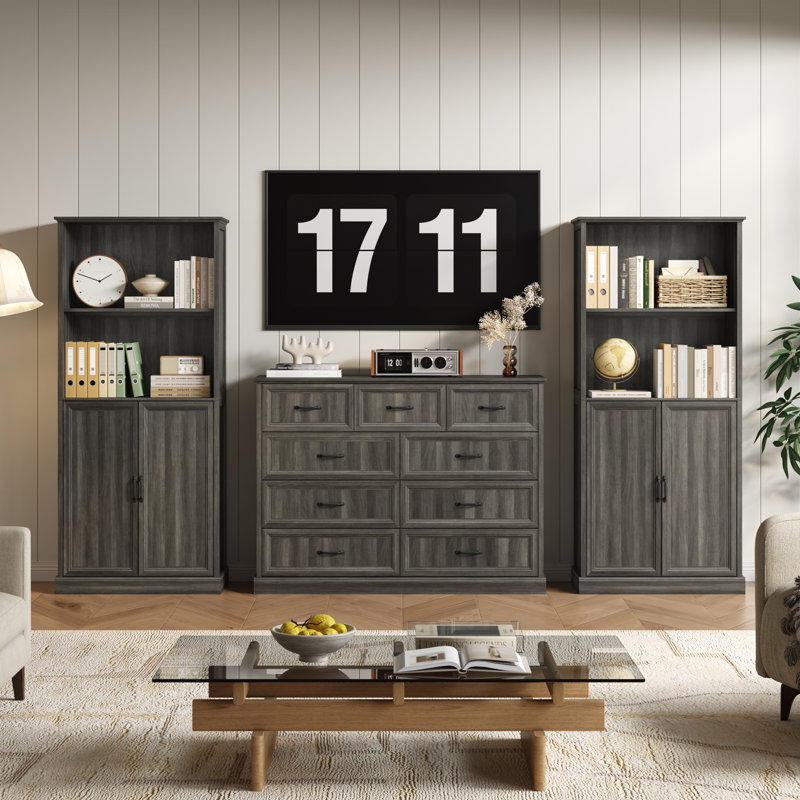 Modern Wood Tv Stand With Drawers,3 In 1 Entertainment Center Tv Console With Doors And Adjustable Shelves For Living Room,bedroom