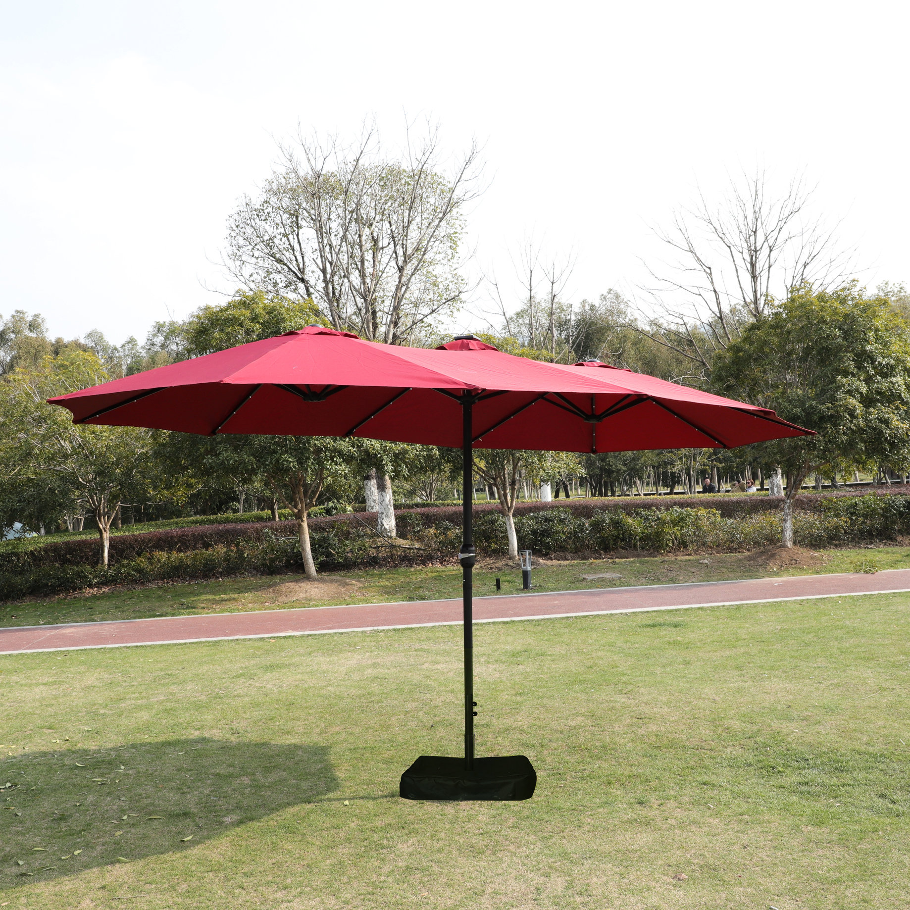 double wind vent patio umbrella Kingdura 11' X 11' Cantilever with Top Vent, Large Square Aluminum Outdoor Offset Umbrella with 360-degree Rotation, Infinite Tilt, UV Protection for Pool Deck Garden Patio (Beige) ( inch long fringe add a striking decorative element to the hexagon Treasure Garden 9' Push Button