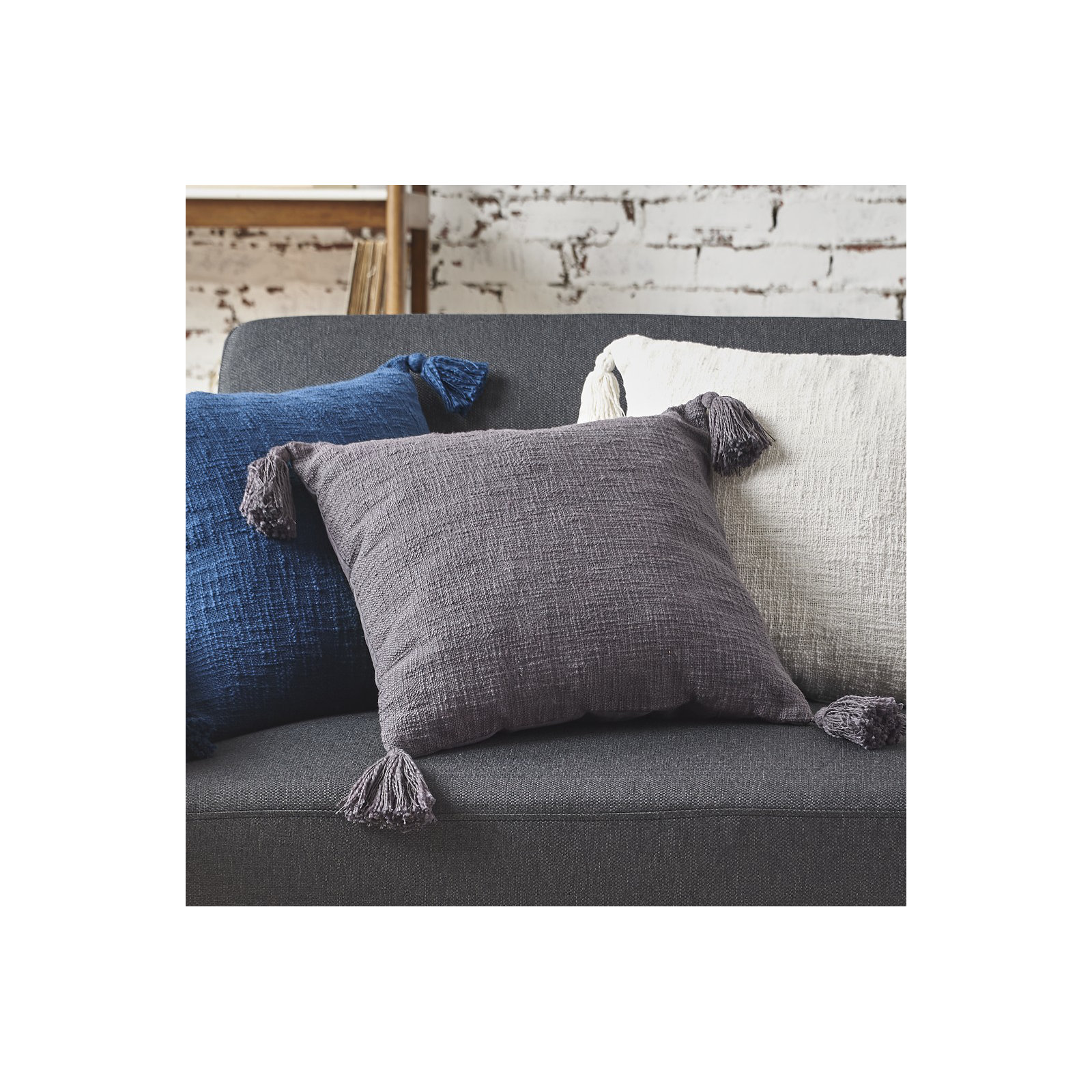 Rachel Cotton Throw Pillow Cover & Insert, Cement