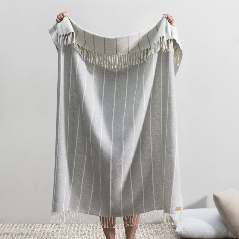 Crystal Blue Fiji Stripe Throw, Light Gray Striped