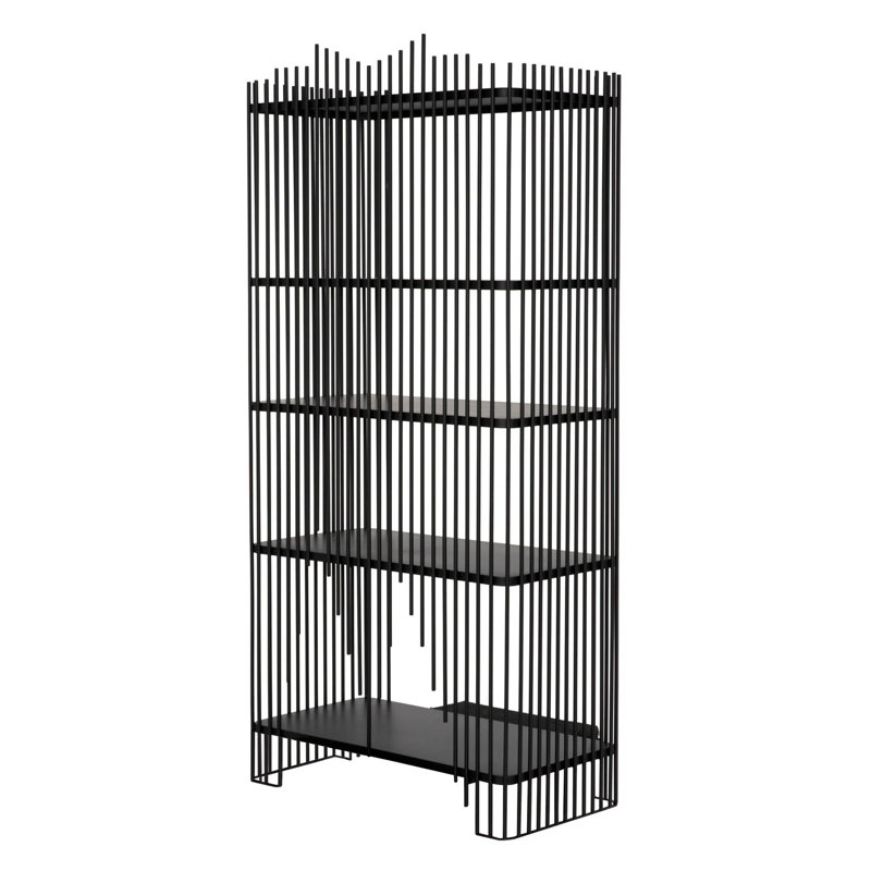 Matte Black Industrial Wood Geometric Bookcase