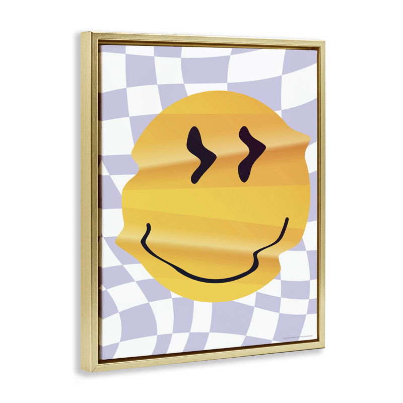 «Wavy Checkered Smile» par Reinders, Cadre flottant métallique doré, H 31 po x l 25 po