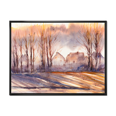 Autum, paysage avec village, arbres au premier plan - impression sur toile de campagne