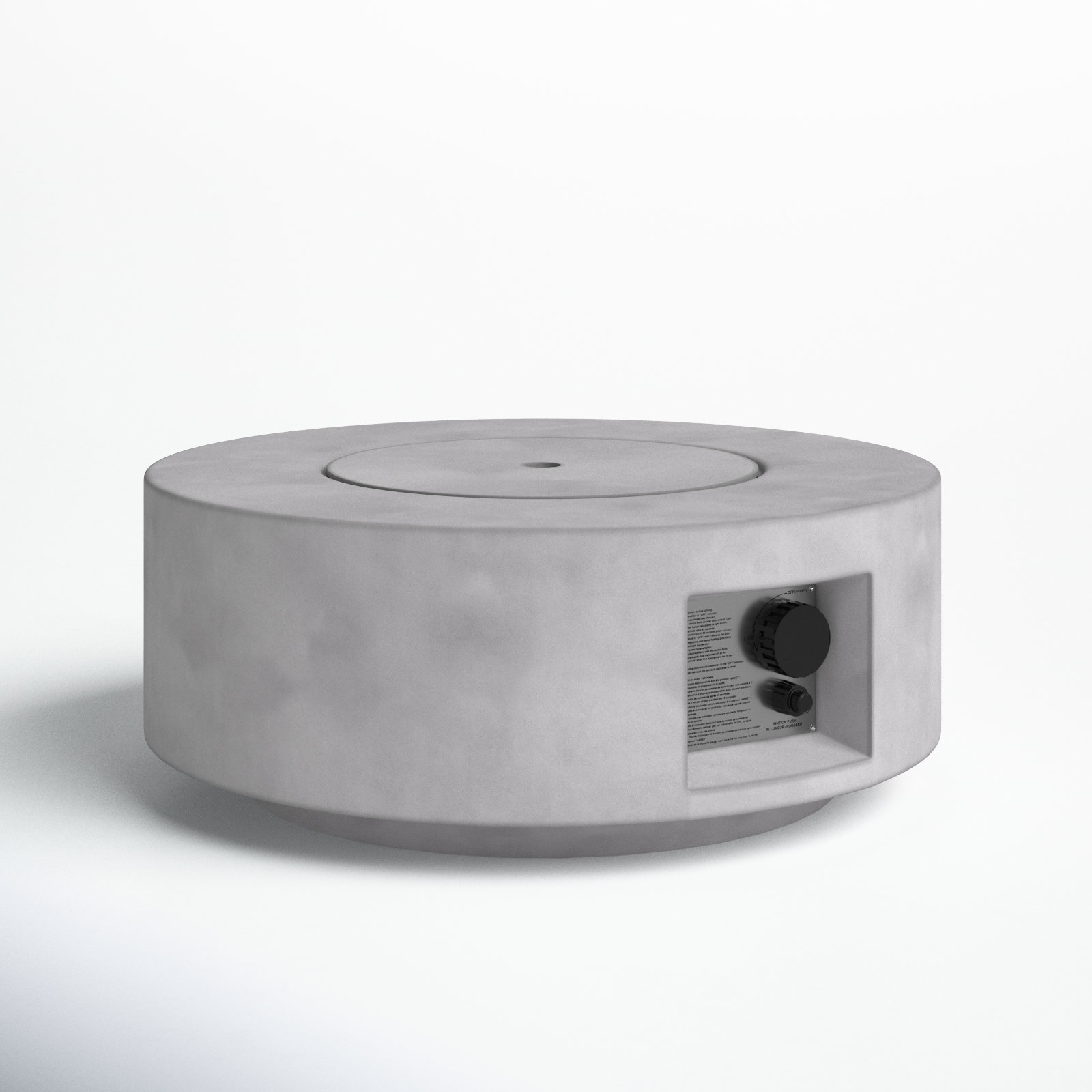 Rashid Round Fire Pit Table, Natural Concrete