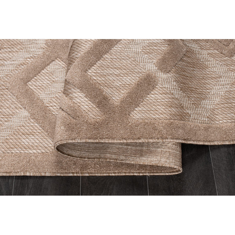 Tapis d'extérieur contemporain géométrique beige, Rectangle 1 pi 10 po x 2 pi 11 po