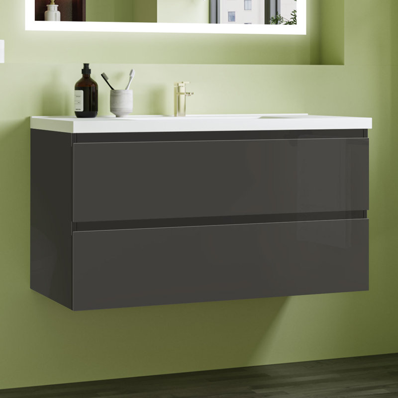 Beshir 990mm Single Bathroom Vanity with Drop In Ceramic Basin, Anthracite