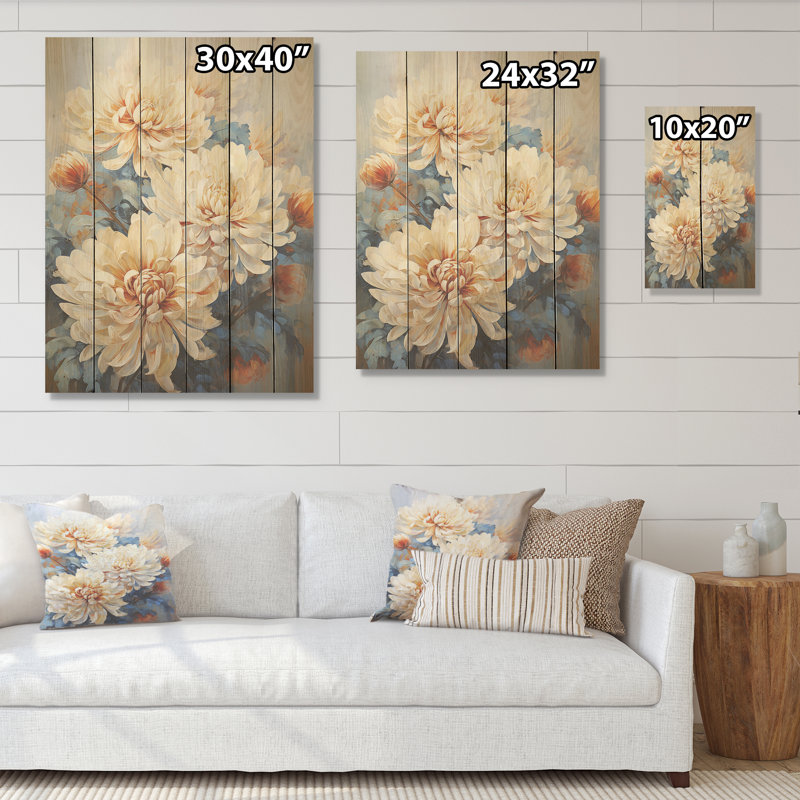 Garden Bliss Mums In Soft Colors - Art sur bois de pin naturel, H 32 po x l 24 po