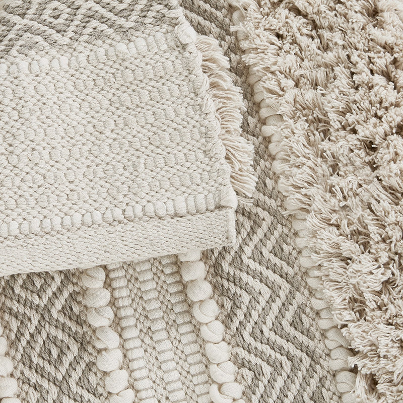 Woven Texture Stripe Bath Rug Grey 20X32", Natural