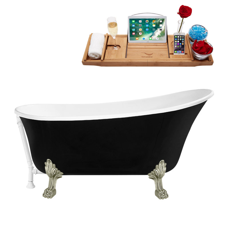 1699.3mm x 800.1mm Soaking Acrylic Bathtub, Glossy White, Brushed Nickel