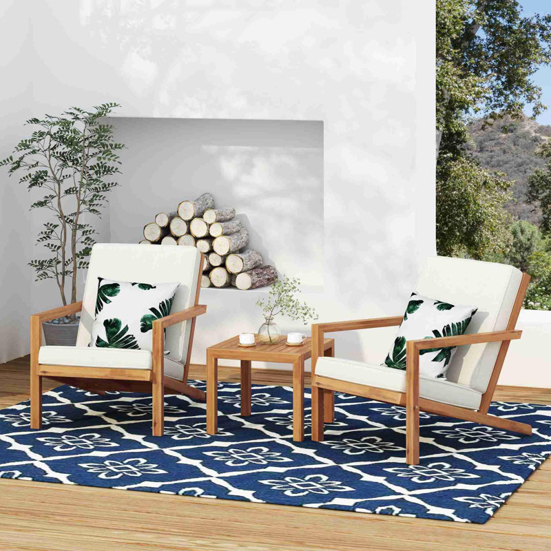 Ensemble de conversation 3 pièces, Coussin blanc / structure en teck