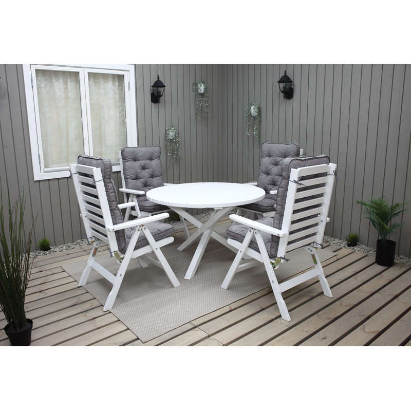 Cantara 4 - Person Wood Patio Dining Set with Round Table , Cushions Included, White